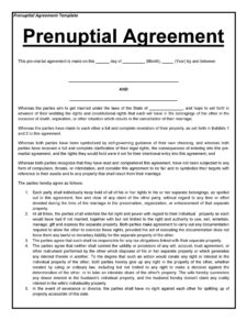 Sample of Prenuptial Agreement Template