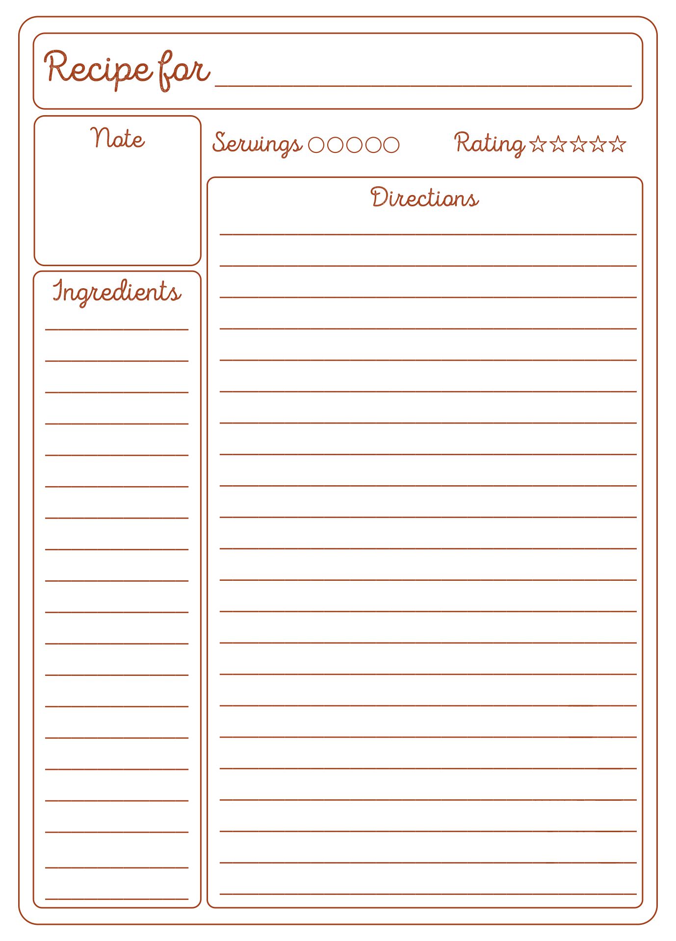 Sample of Printable Blank Recipe Card Template