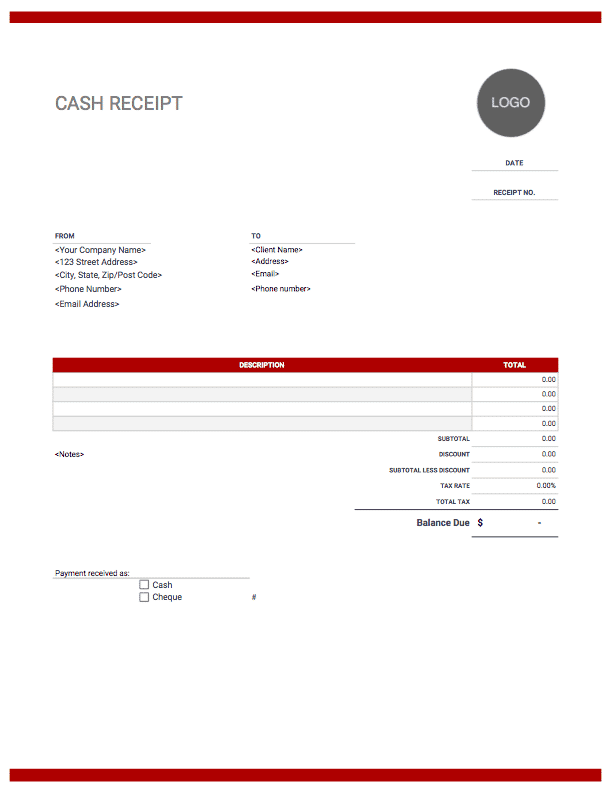 Sample of Printable Cash Bill Template