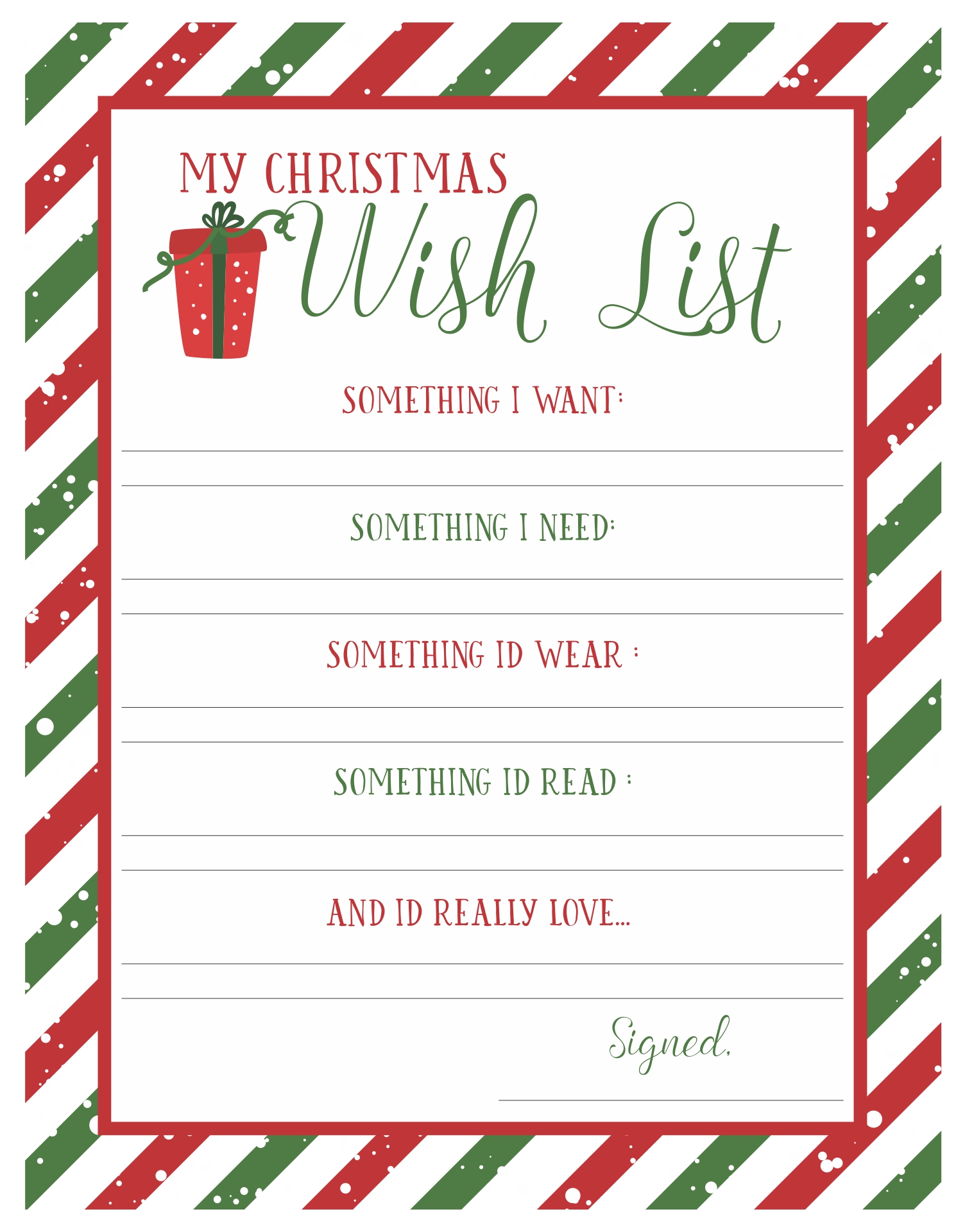 Sample of Printable Christmas Gift List Template