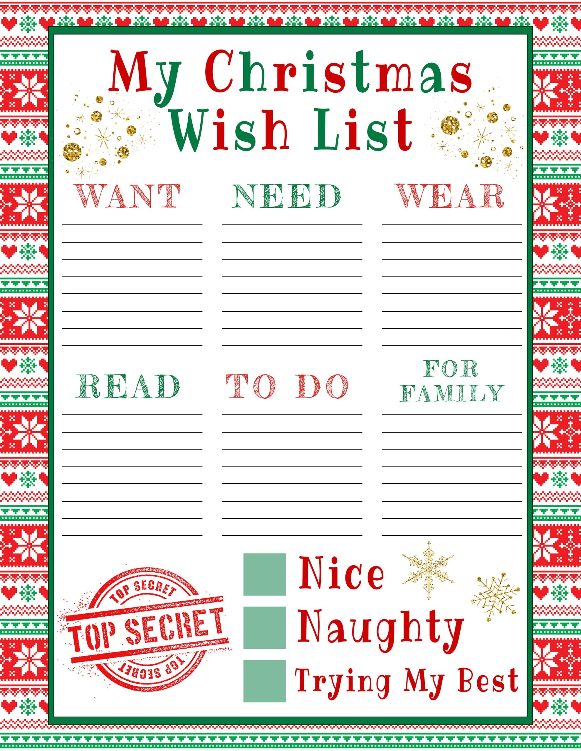 √ Printable Christmas Wish List Template