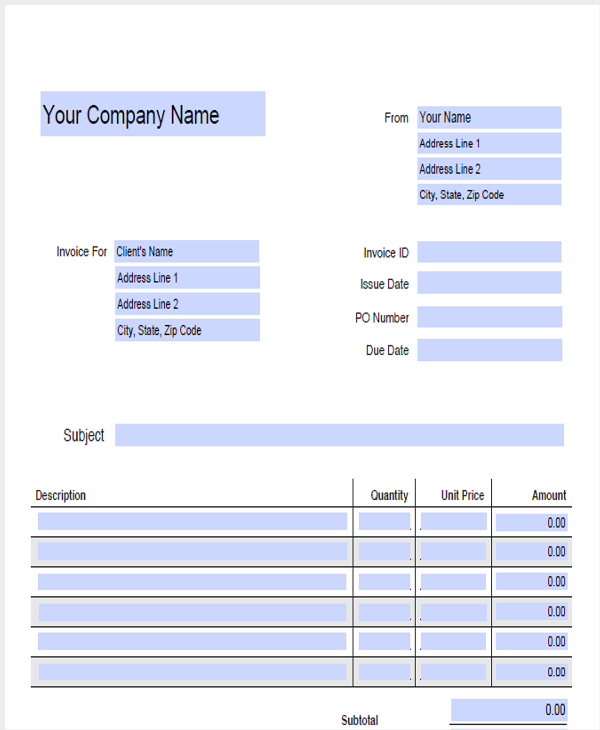 Sample of Printable Company Receipt Template