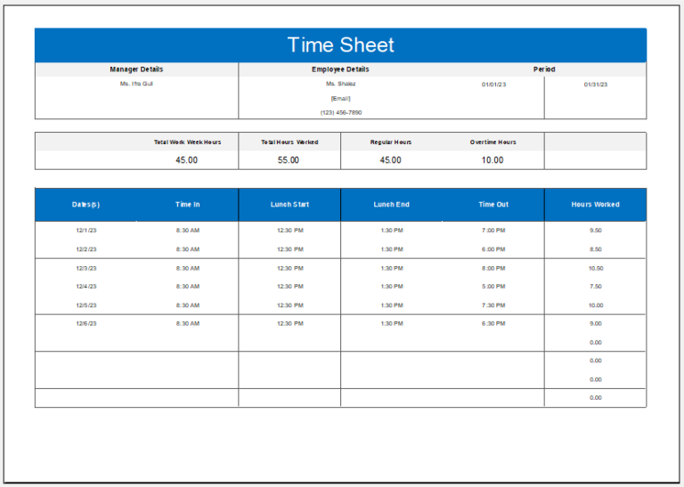 Sample of Printable Controllable Time Worksheet Template