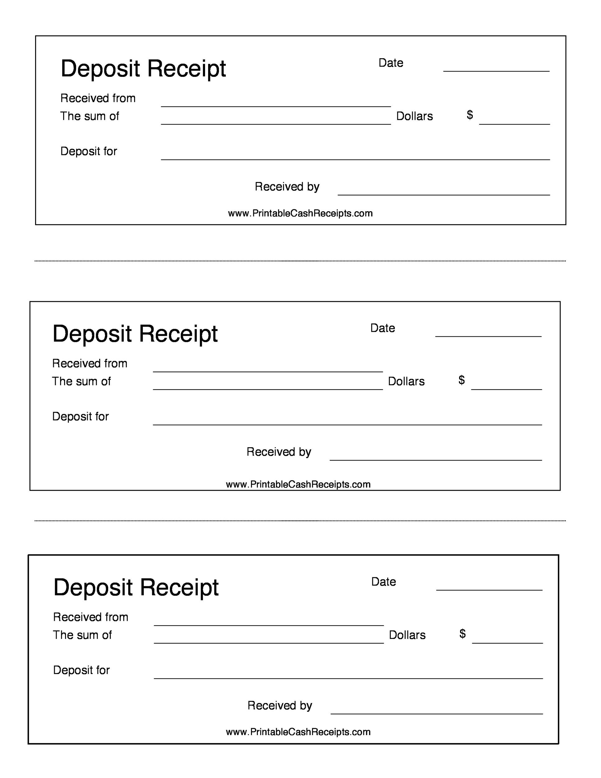 Sample of Printable Deposit Receipt Template