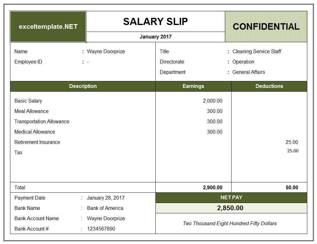 Sample of Printable Employee Payment Advice Template