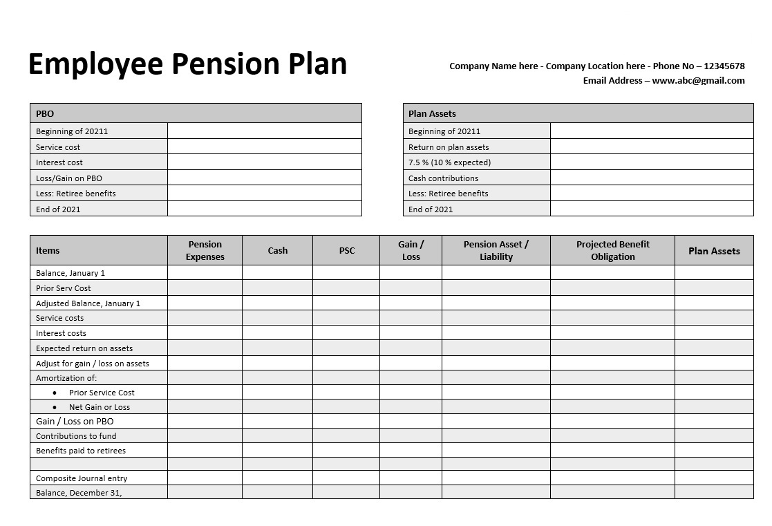 Sample of Printable Employee Pension Plan Template