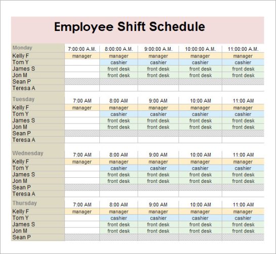 Sample of Printable Employee Shift Schedule Template | Templateral