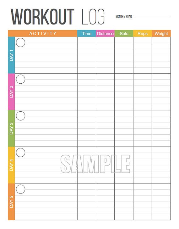 Sample of Printable Fitness Log Template