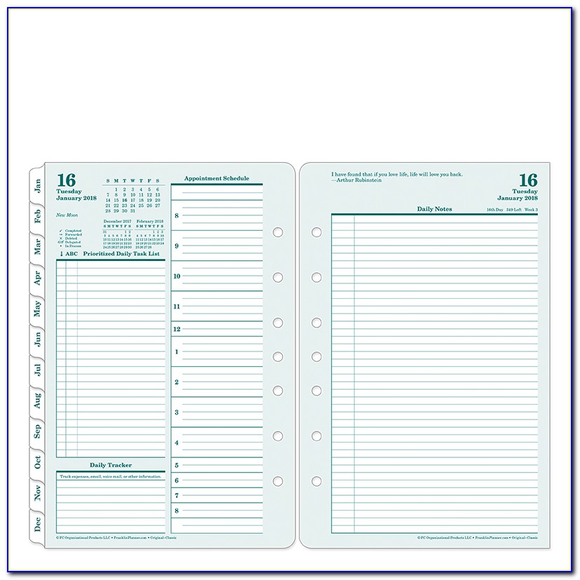 Sample of Printable Franklin Planner Template