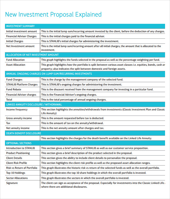 Sample of Printable Investment Proposal Template