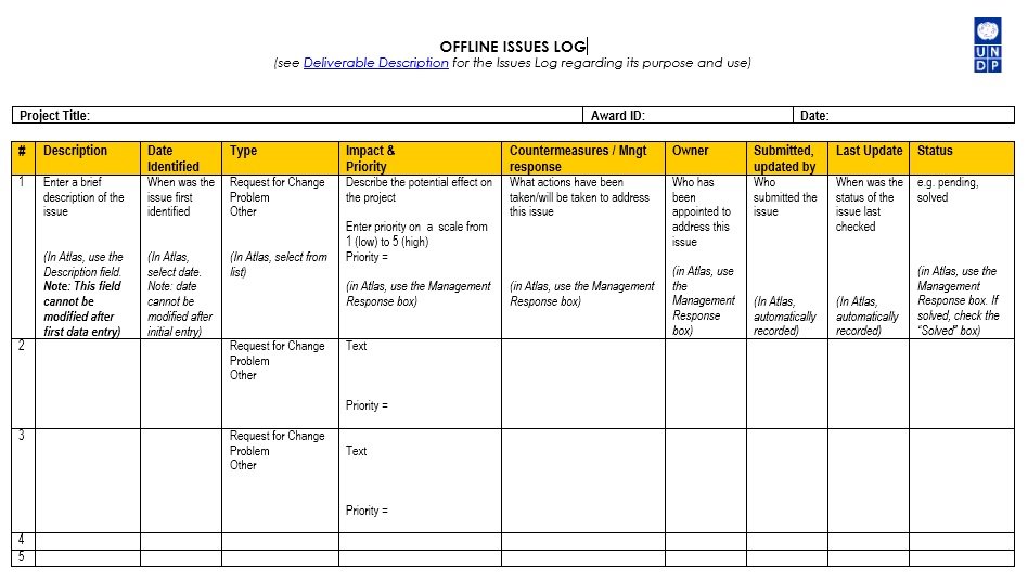 Sample of Printable Issue Management Log Template