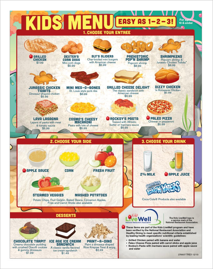 Sample of Printable Kids Menu Template