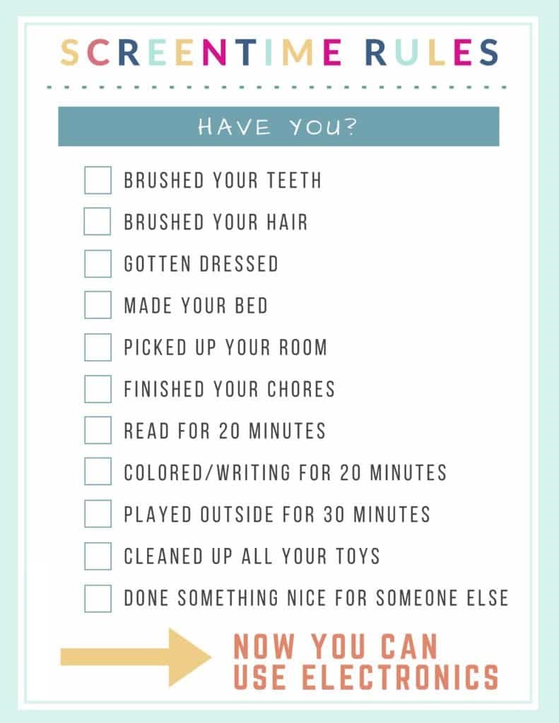 Sample of Printable Kids Screen Time Checklist Template