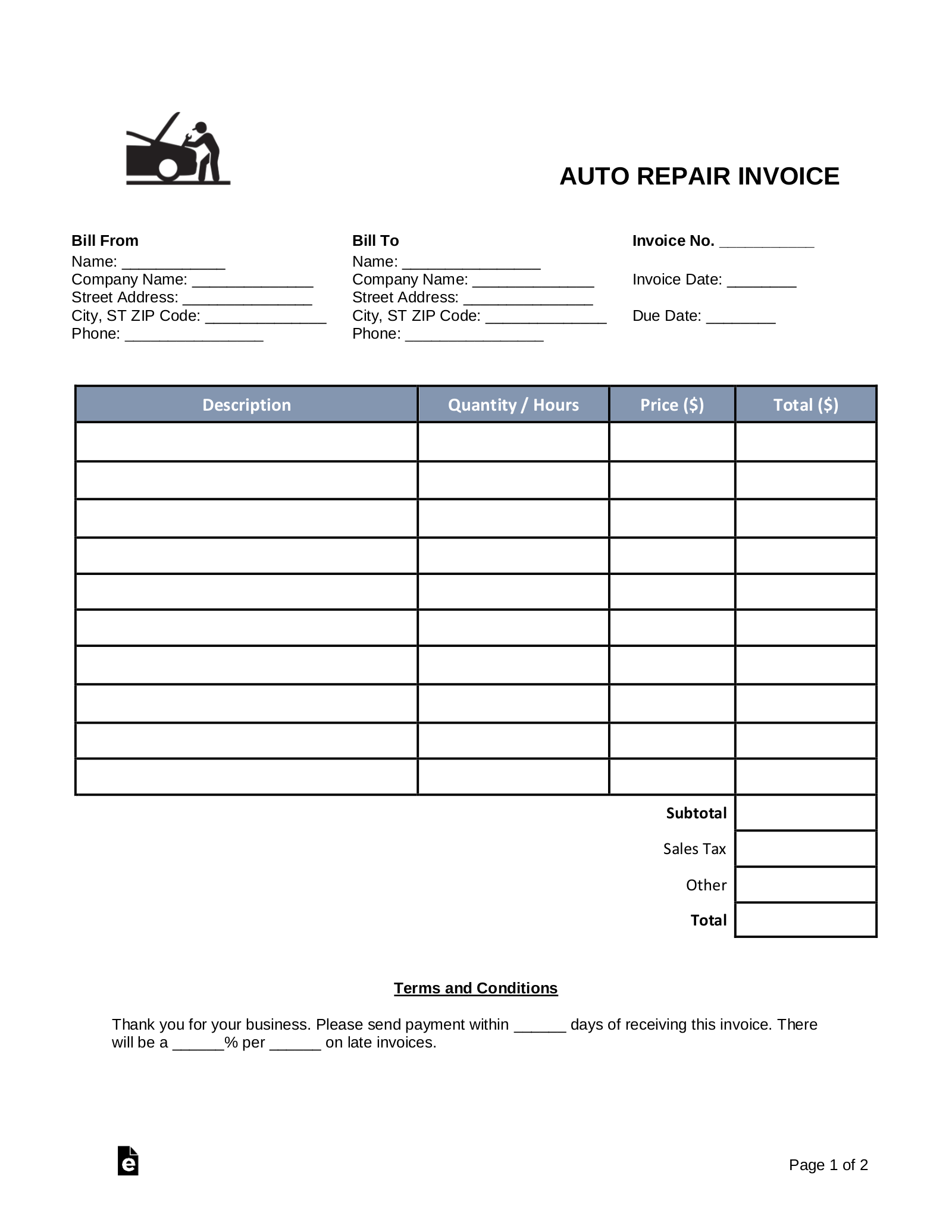 template for commercial invoice