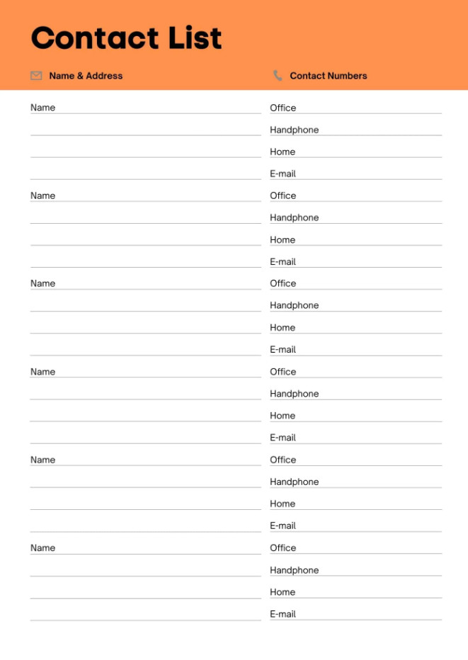 Sample of Printable Media Contact List Template