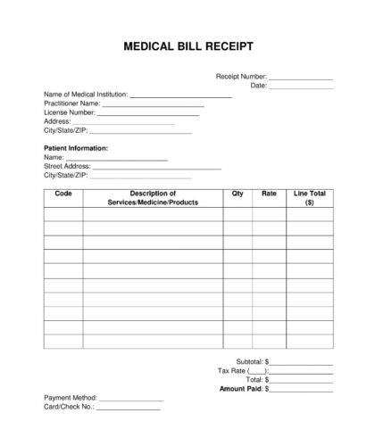 √ Printable Medical Receipt Template