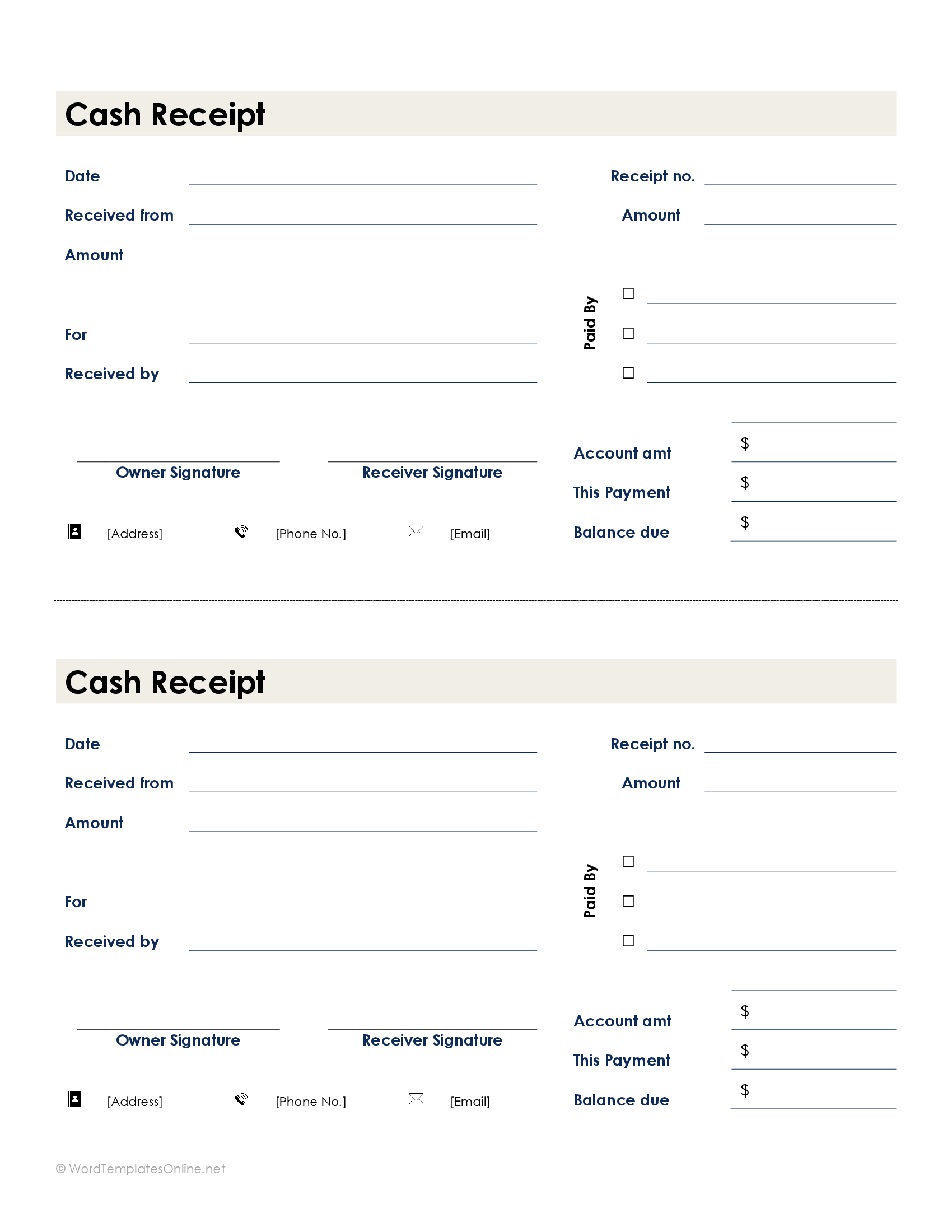 Sample of Printable Money Receipt Template