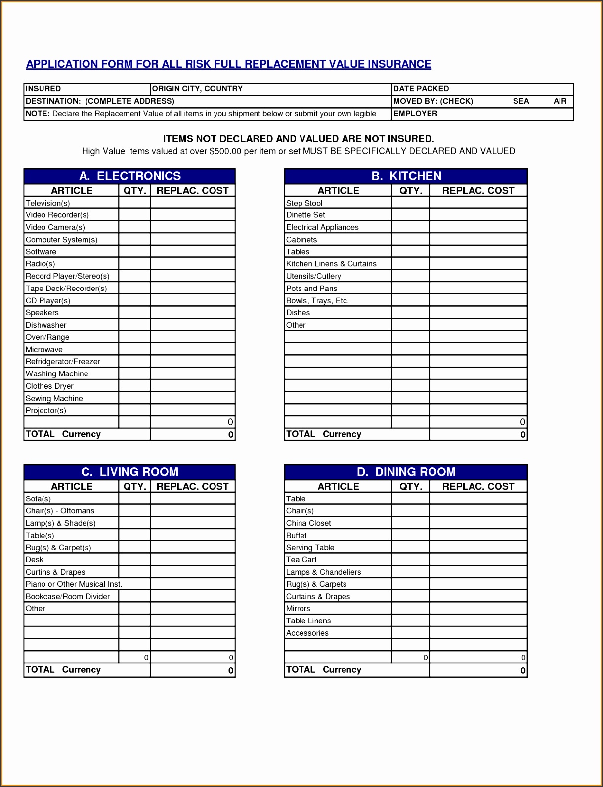 Sample of Printable Moving Packing List Template