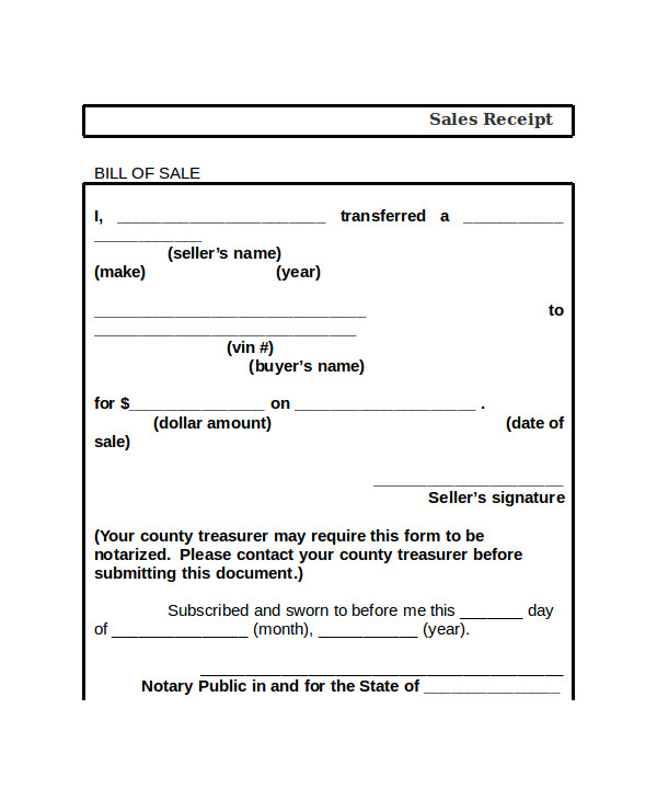 Sample of Printable Notary Receipt Template