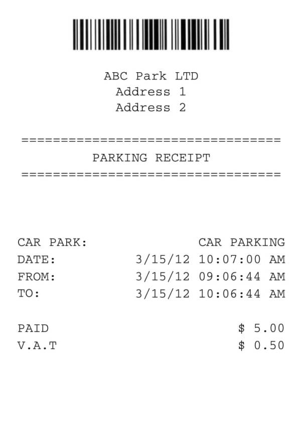 Sample of Printable Parking Receipt Template