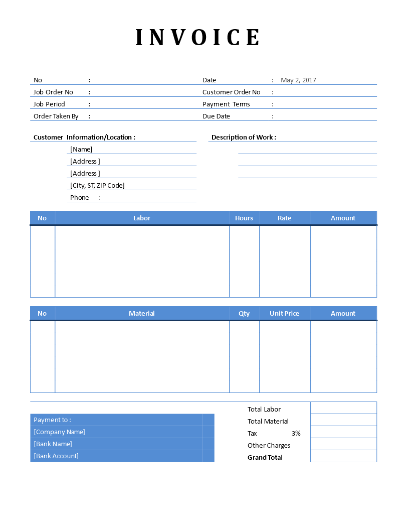 Sample of Printable Plumbing Receipt Template