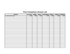 Sample of Printable Price Comparison Sheet Template