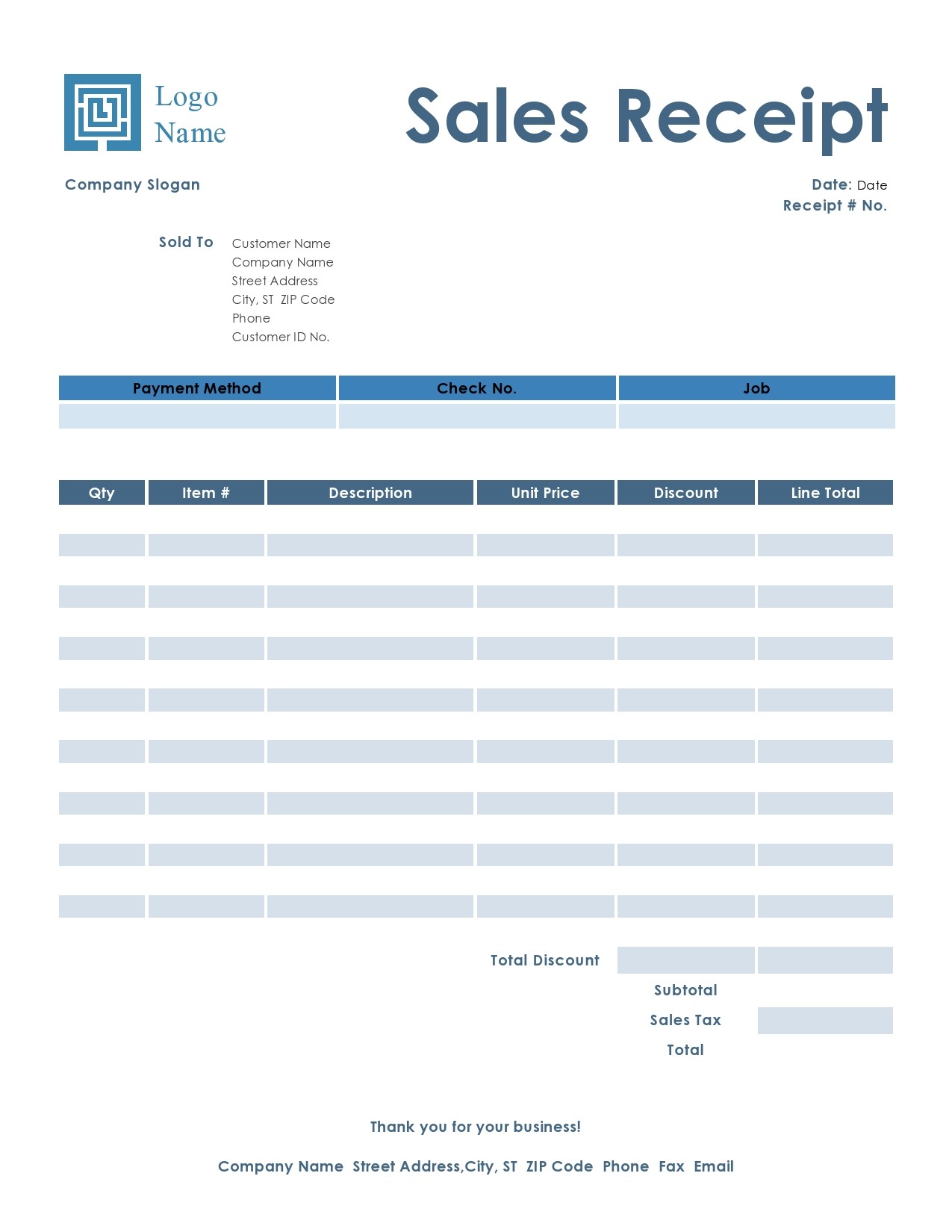 Sample of Printable Purchase Receipt Template