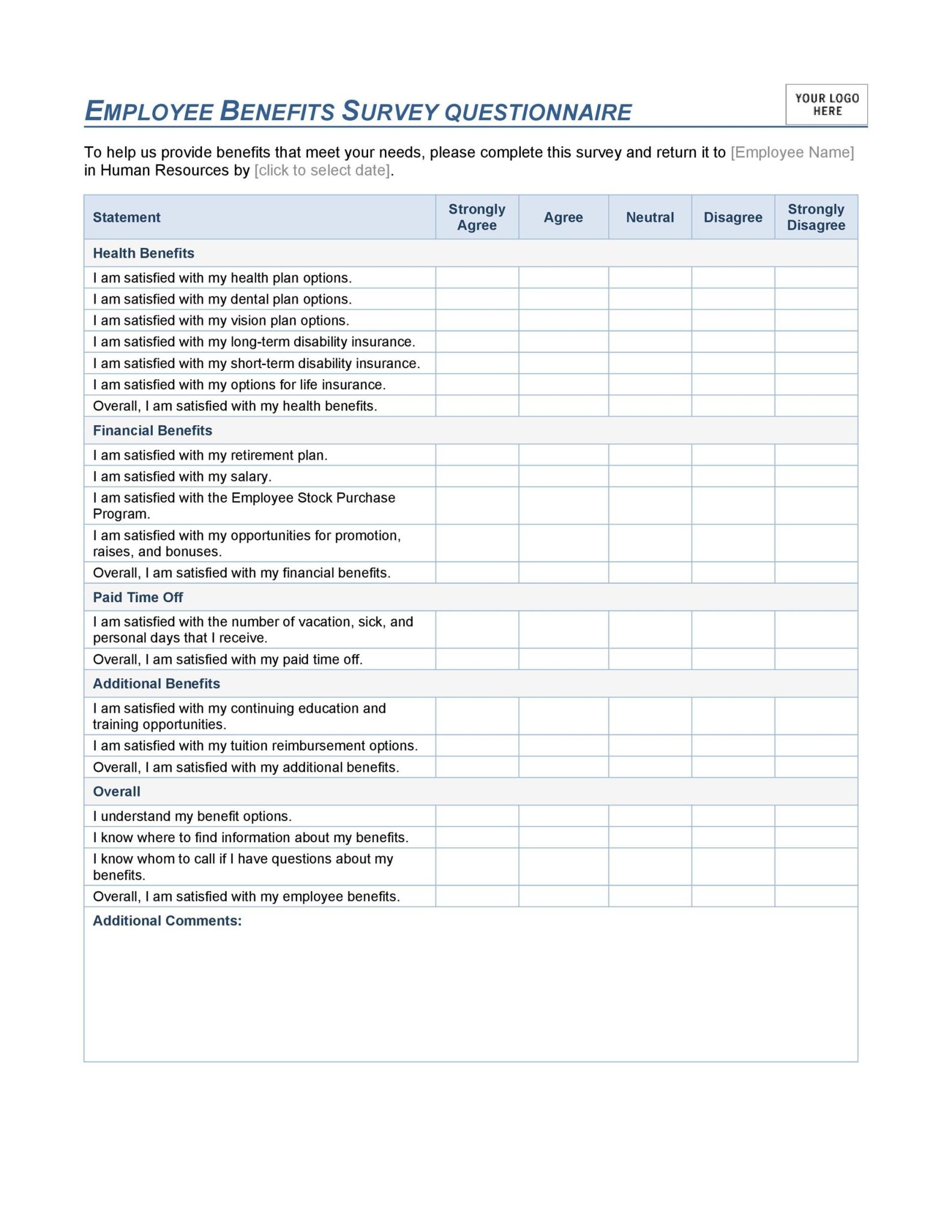 √ Printable Questionnaire Template