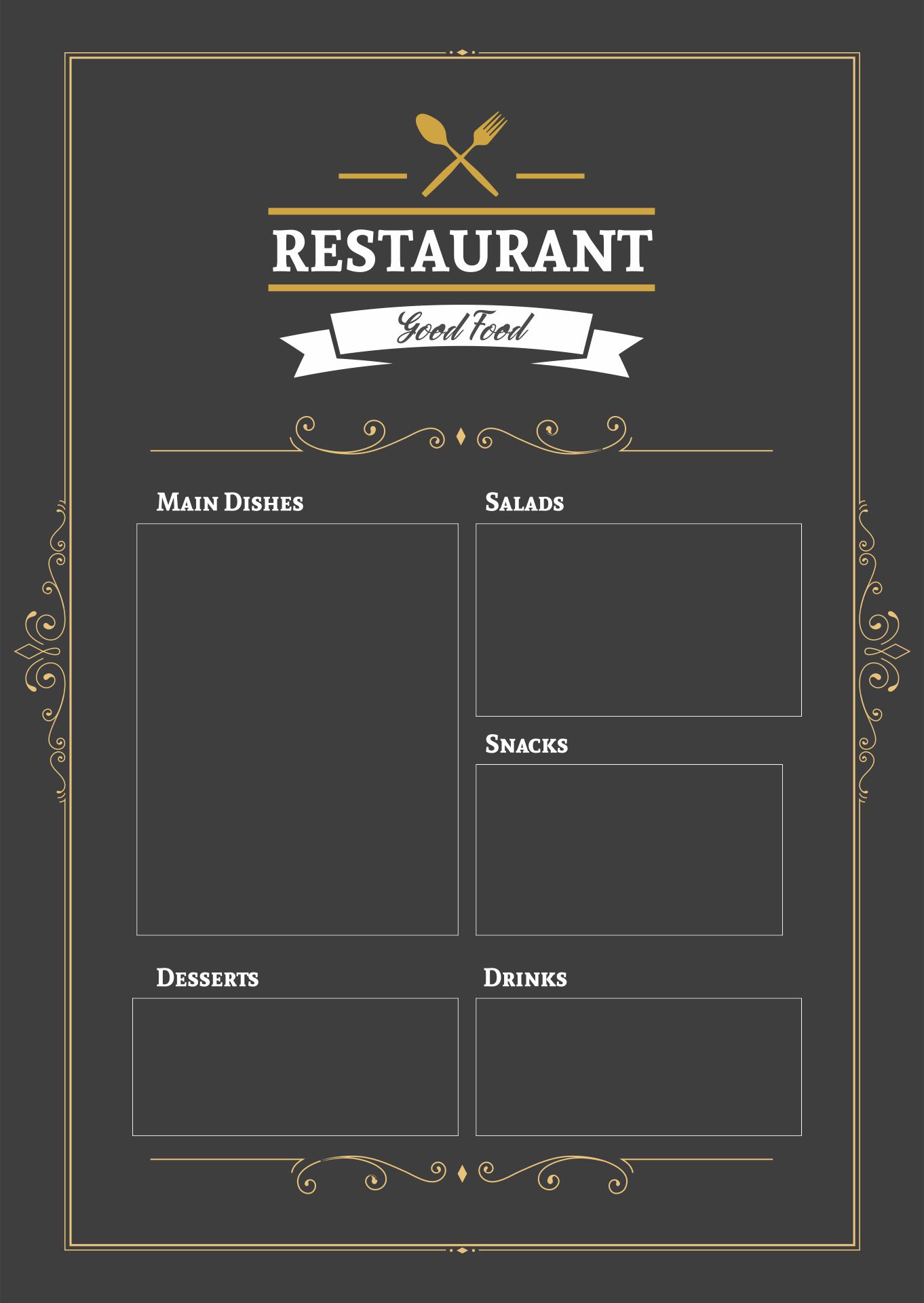 Sample of Printable Restaurant Menu Template