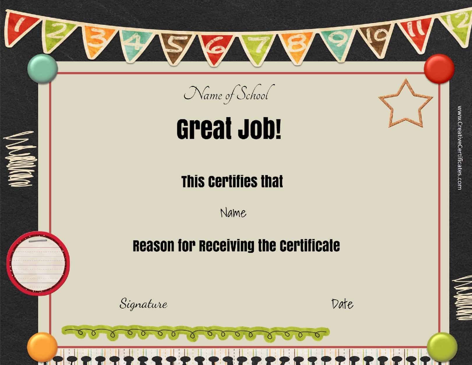 Sample of Printable School Certificate Template