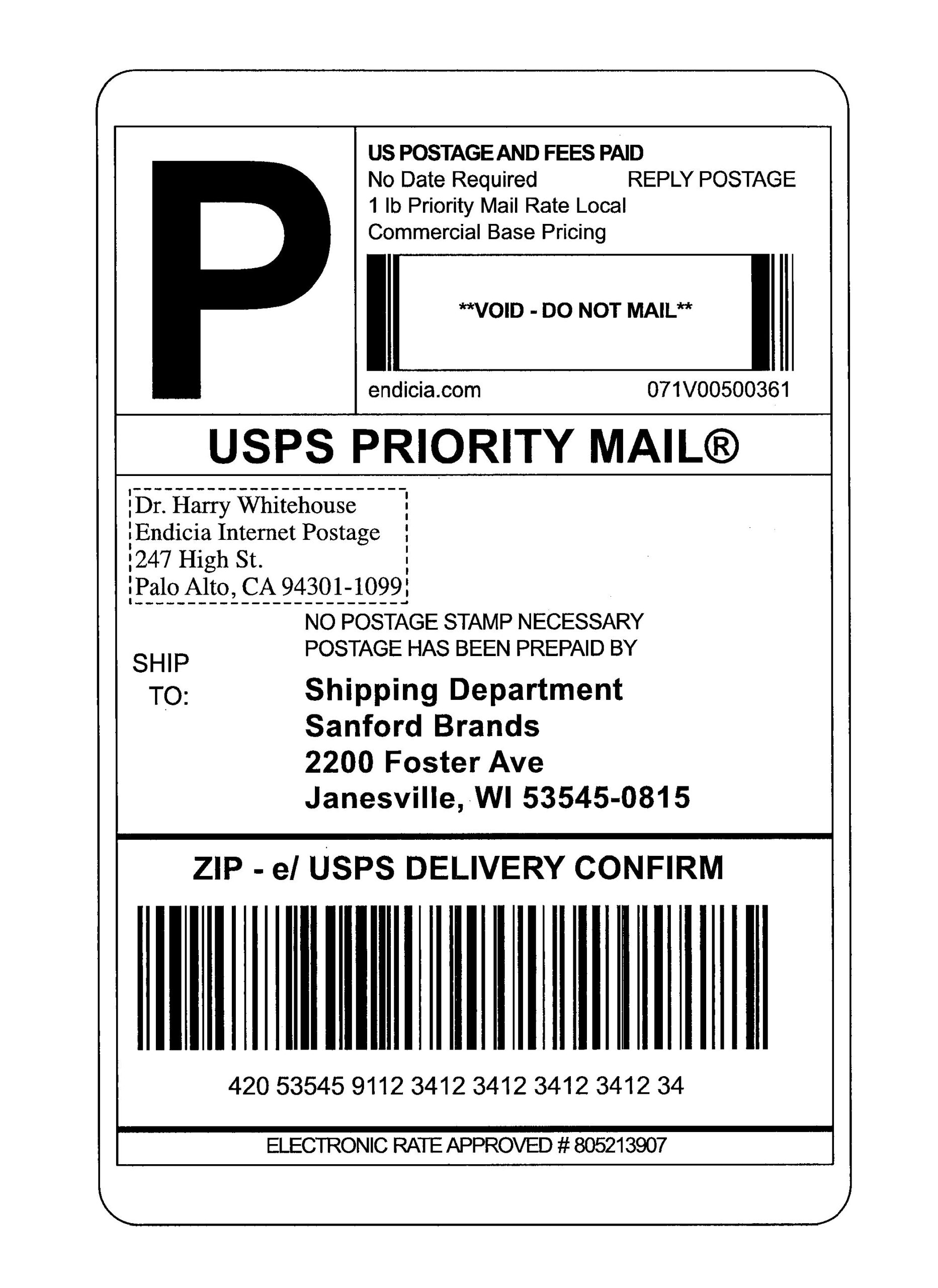 Sample of Printable Shipping Label Template