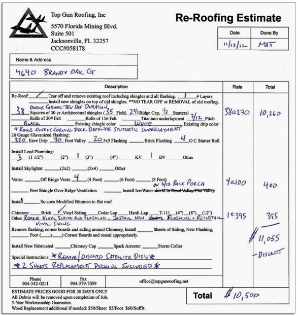 Sample Siding Estimate Template