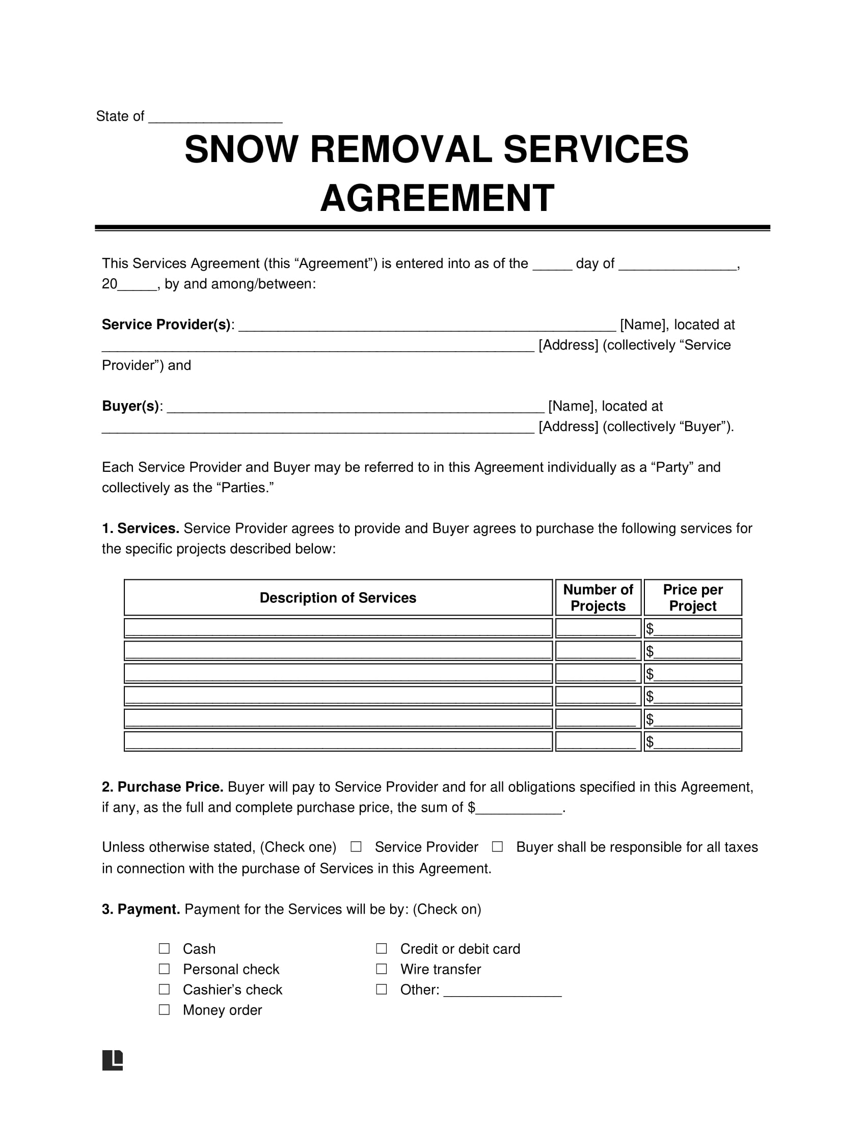 Sample of Printable Snow Removal Estimate Template