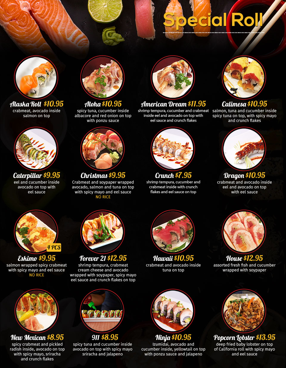 Sample of Printable Sushi Menu Template