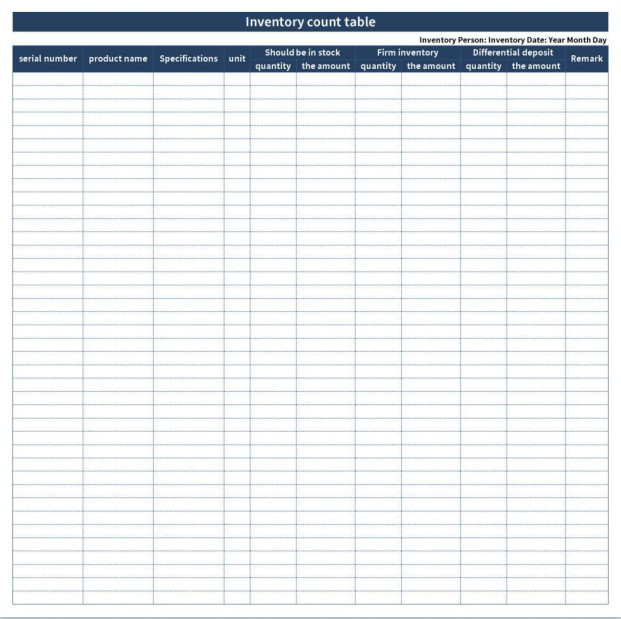 Sample of Printable Warehouse Inventory List Template