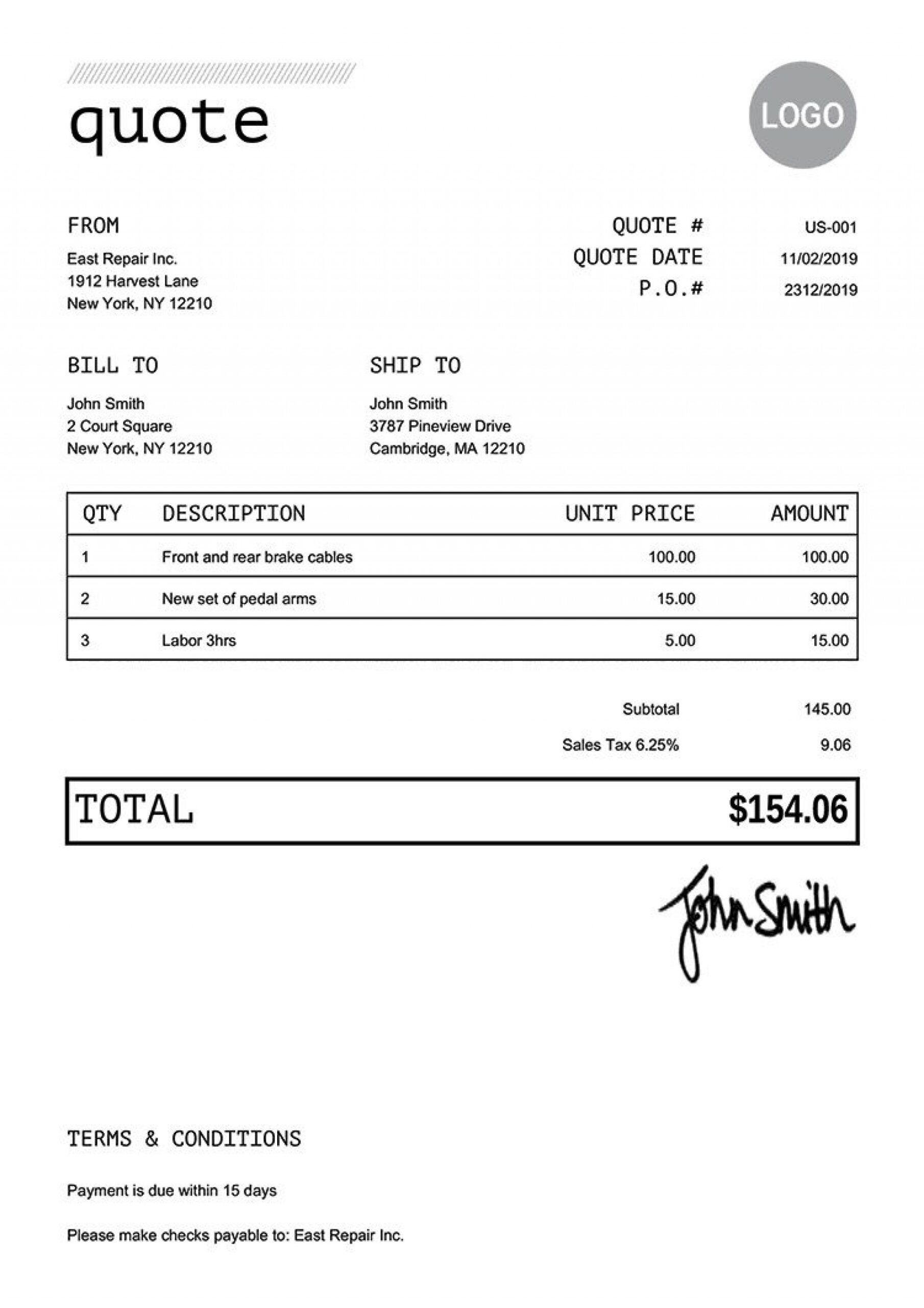 Sample of Printable Water Damage Estimate Template