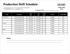 Sample of Production Shift Schedule Template