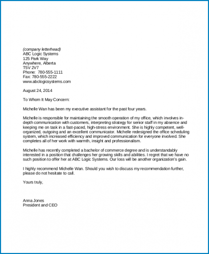 √ Free Printable Professional Letter Of Recommendation