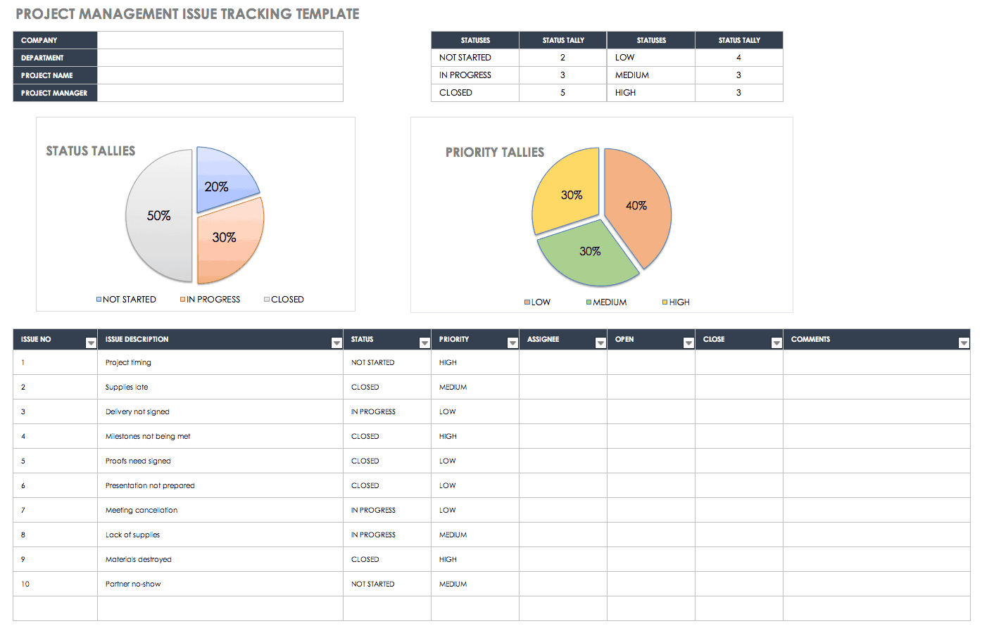 Sample of Project Issue Tracker Template