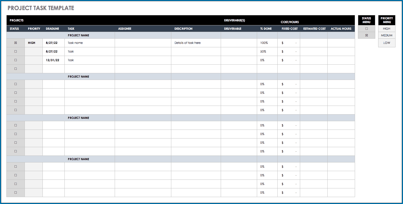 Sample of Project Manager Task List Template