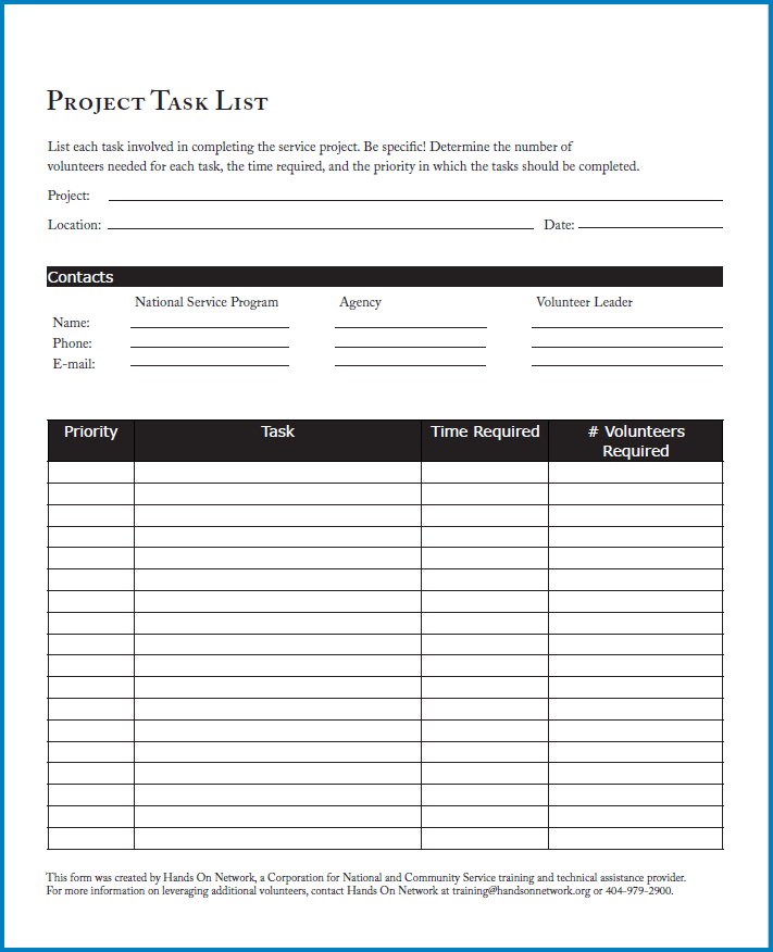 Sample of Project Task List Template Excel