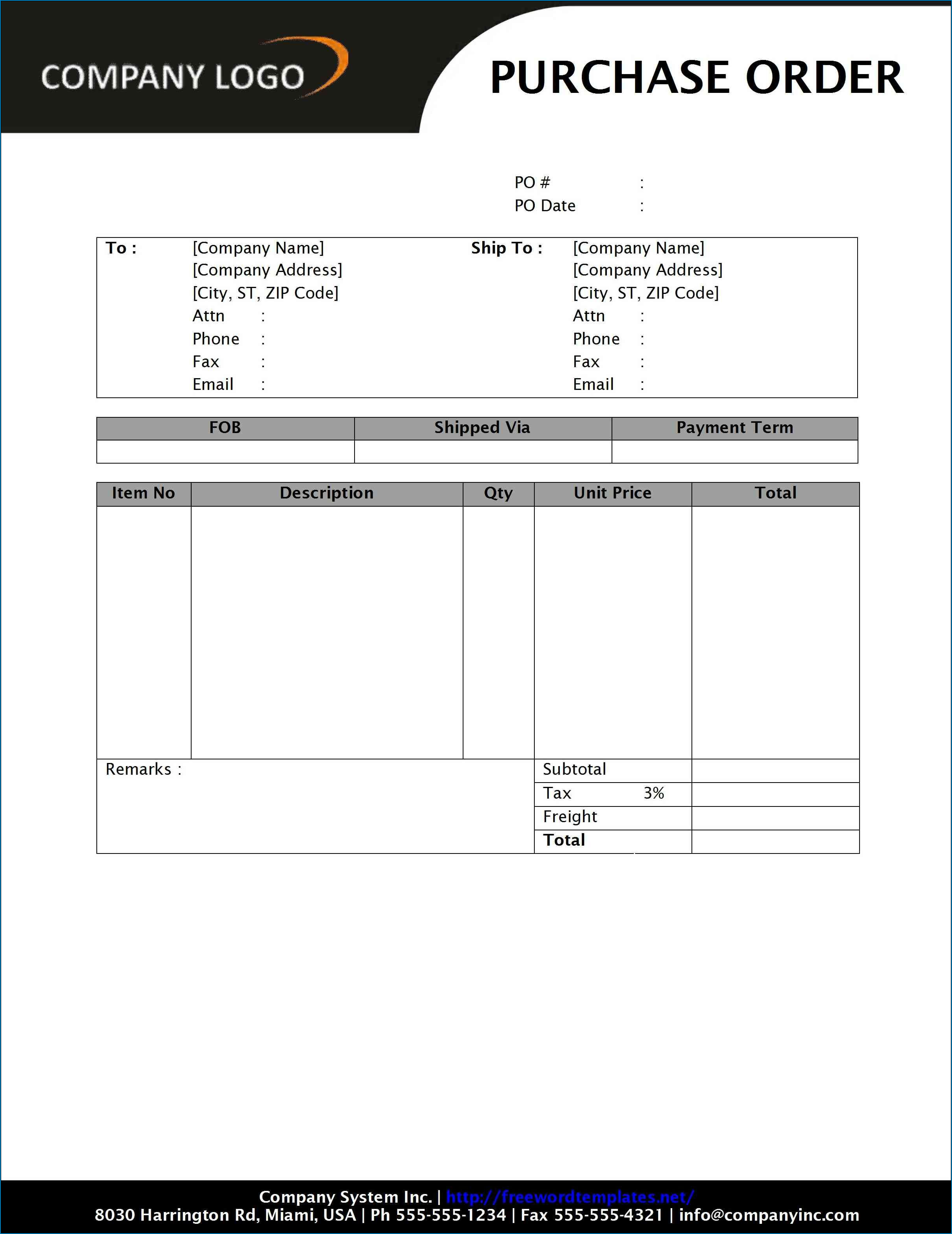 Sample of Purchase Order Template