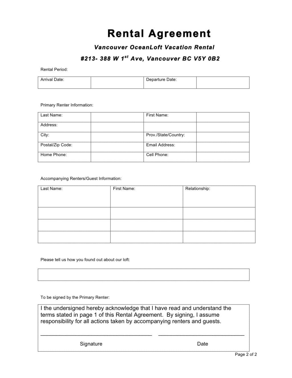 Sample of Rental Agreement Template