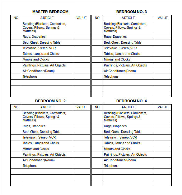 Sample of Rental Building Inventory Worksheet Template