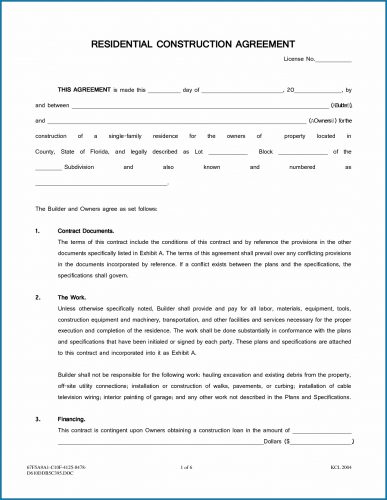 √ Free Printable Residential Construction Contract Template