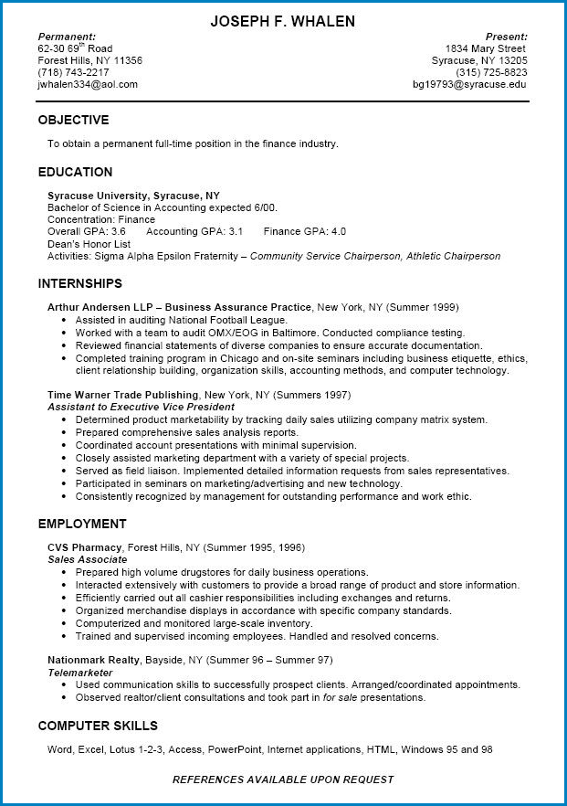 Sample of Resume Template For College Student