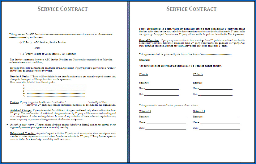 Sample of Service Contract Template