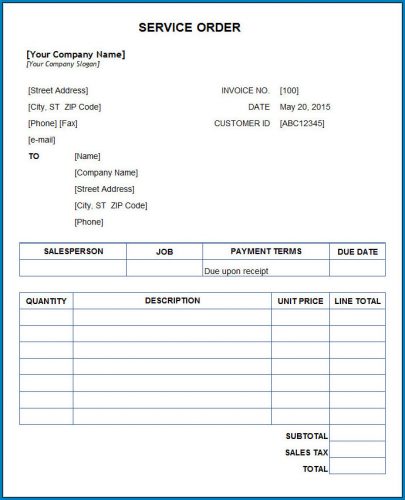 √ Free Printable Service Order Template