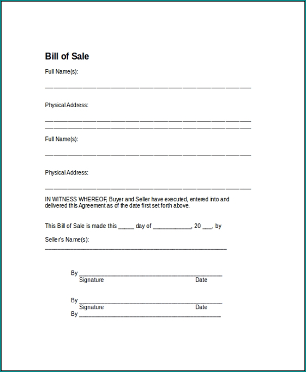 Sample of Simple Bill Of Sale Template