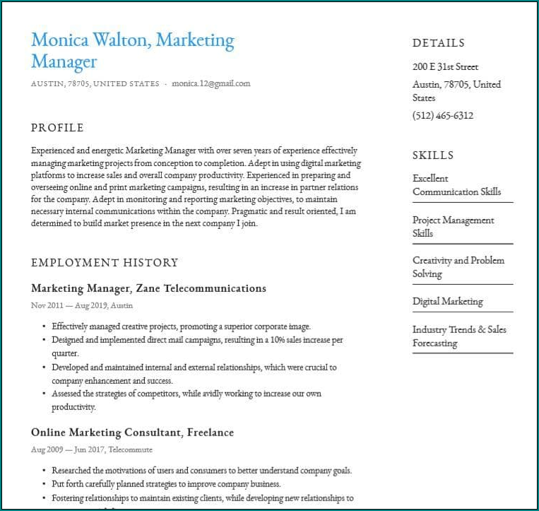 Sample of Simple Resume Template